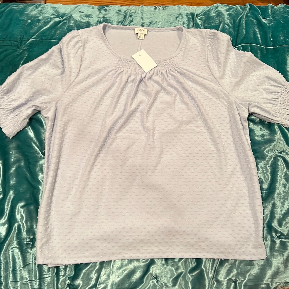 Jcrew light blue elastic sleeve blouse.